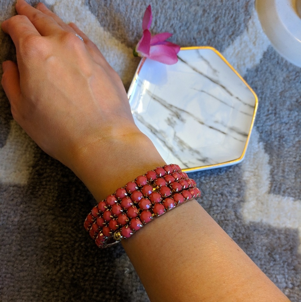 Pink Mauve Beaded Coil Wrap Bracelet